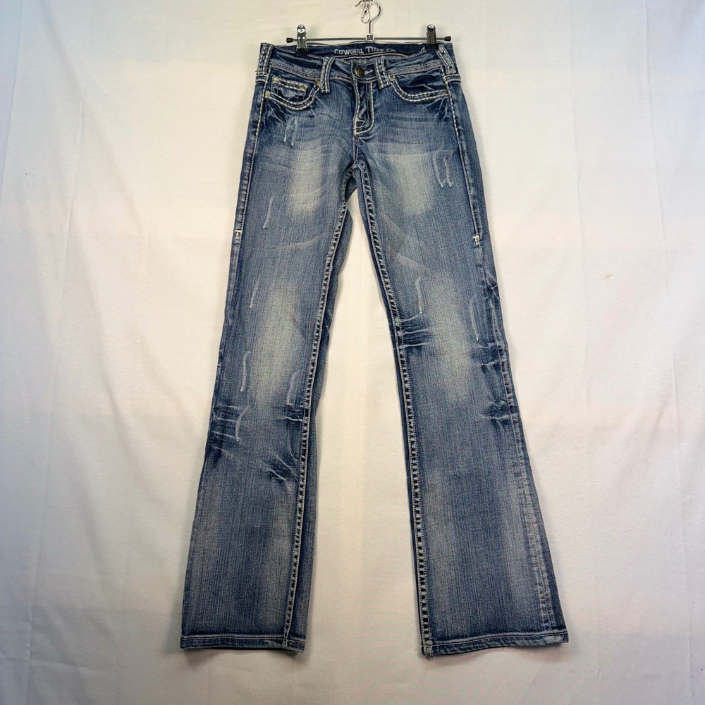 Cowgirl Tuff Co Lacy Cream Bootcut Jeans Rhinestone Lace Pocket W26 L33 Medium